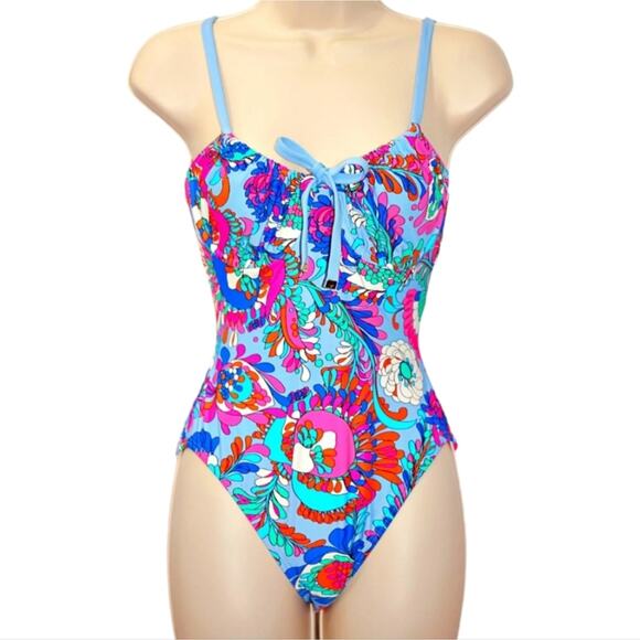 KATE SPADE Cinch Tie Front‎ Soft Underwire Cups Swimsuit in Spring Water  XL NEW - Picture 5 of 15